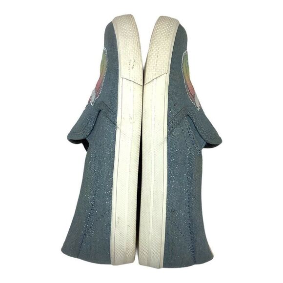 Girls Blue Denim Slip On Sneaker Shoes Unicorn Glitter Size 4 Flat Whimsical - Picture 4 of 8